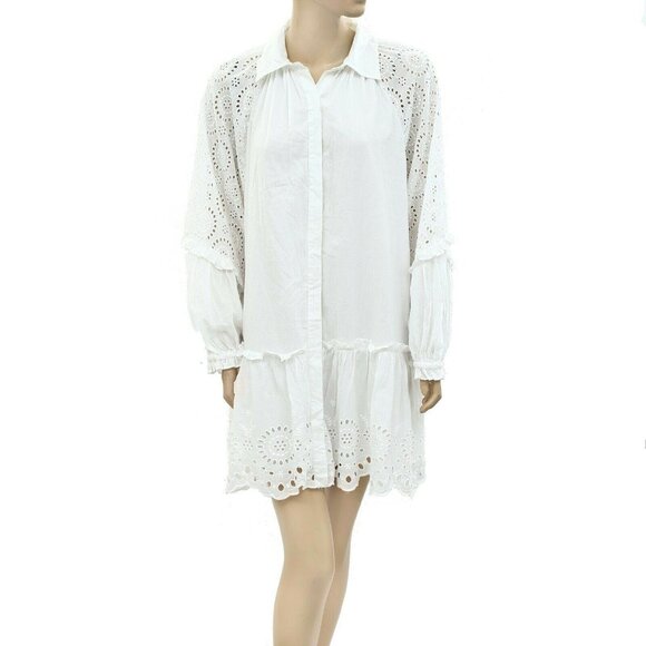 HappyXNature Kate Hudson Buttondown Mini Dress Eyelet Embroidered S New - Picture 3 of 6